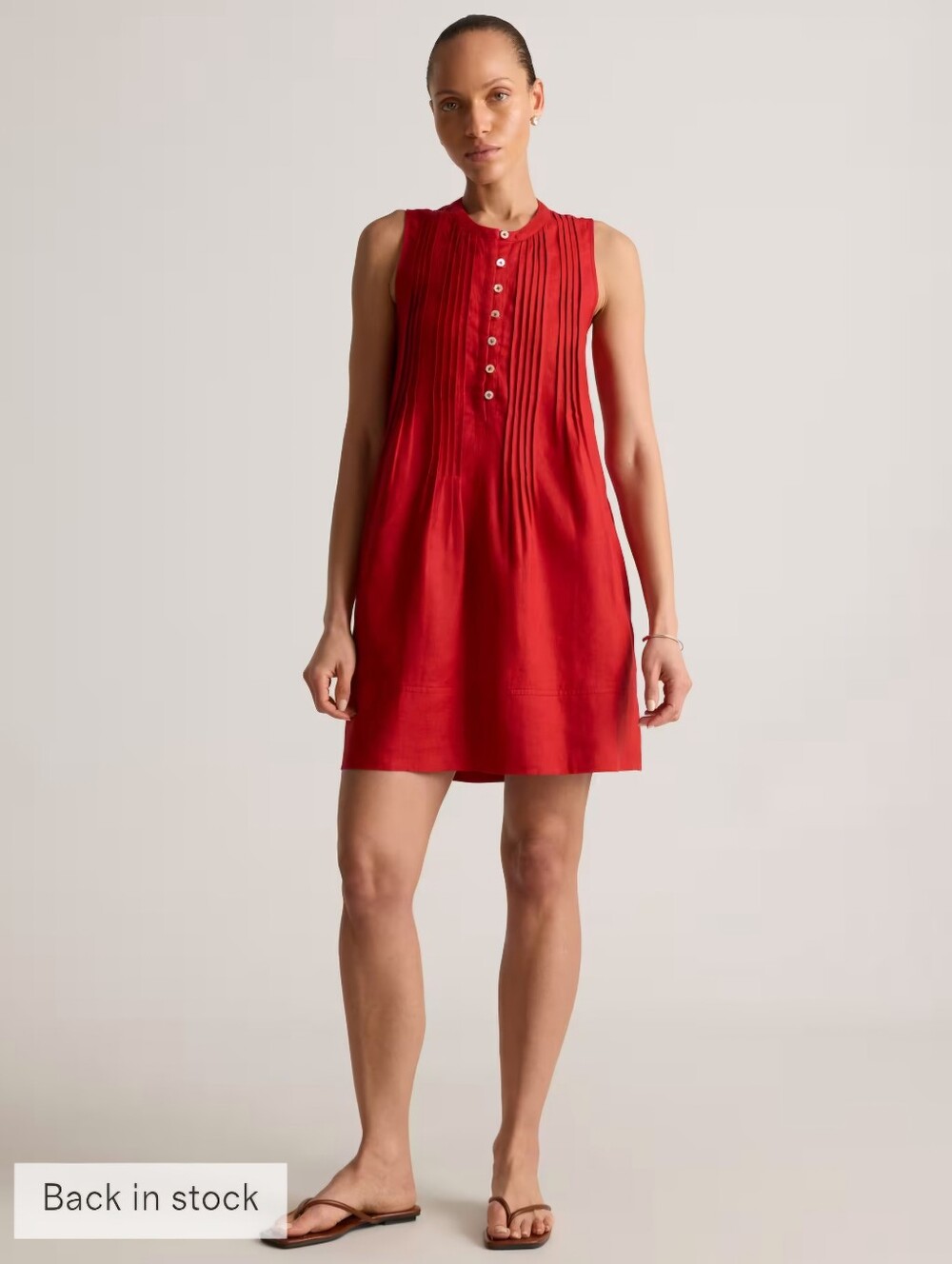 NWT Quince Chili 100% European Linen Sleeveless  Pintuck Swing Dress Large